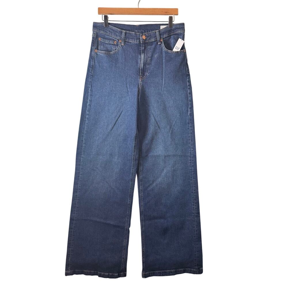 NWT Gap dark wash wide-leg denim jeans Women’s 10 Tall high-rise waist relaxed